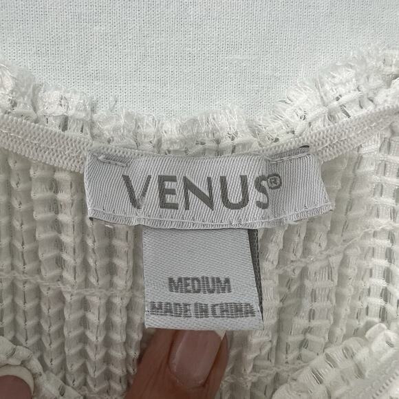 Venus Crochet Mesh Jumpsuit Swim Coverup Size Medium White Stretch Wide Leg - Picture 5 of 10